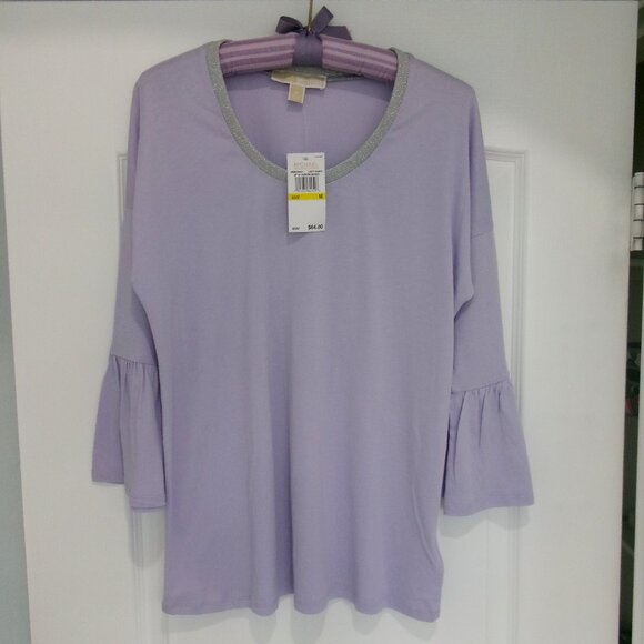 MICHAEL Michael Kors Tops - New Michael Kors Light Lilac Purple w/ Silver Shimmery Trim Bell Sleeve Top M